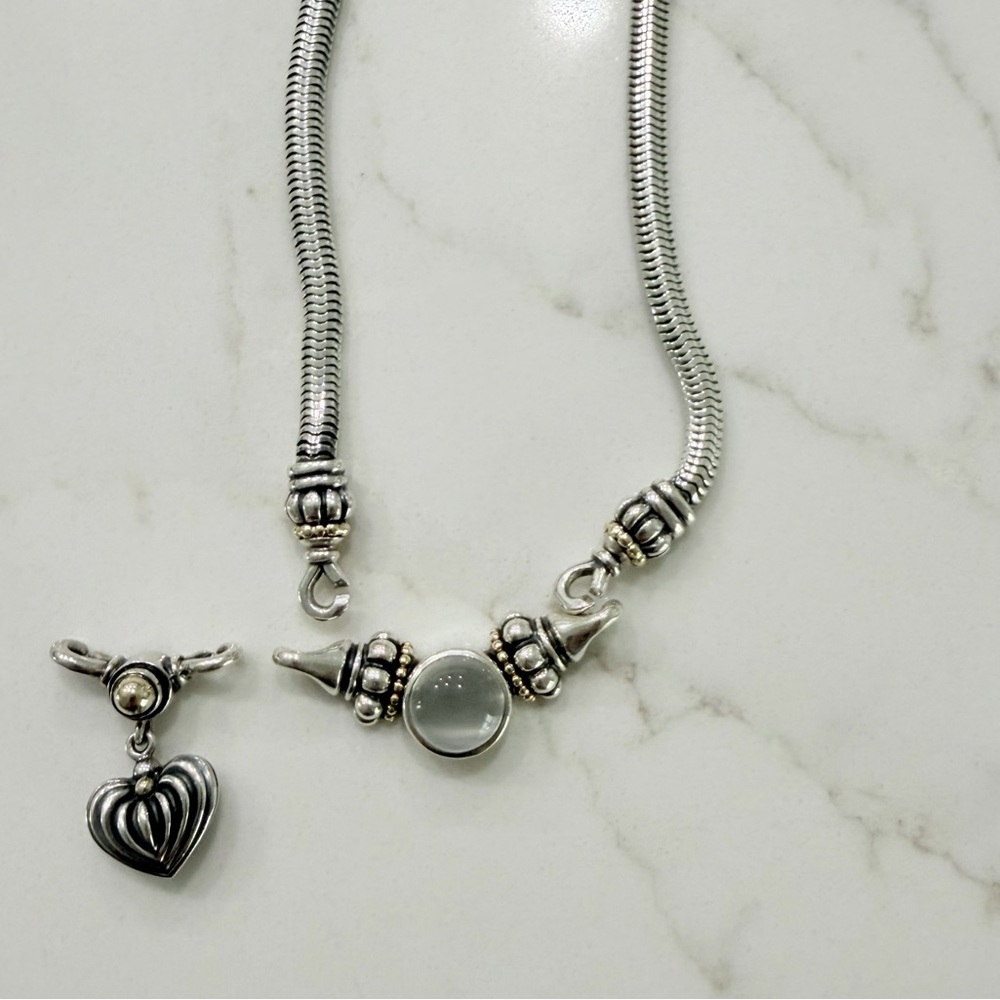 LAGOS Silver-tone Necklace with Moonstone centerpiece  and Extra Heart